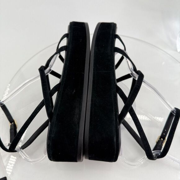 Stuart Weitzman Summerlift Platform Strappy Sandal Round Toe Black Size 10 Flat - Picture 11 of 16